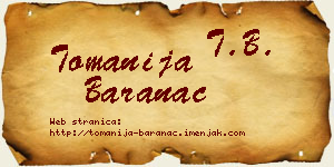 Tomanija Baranac vizit kartica